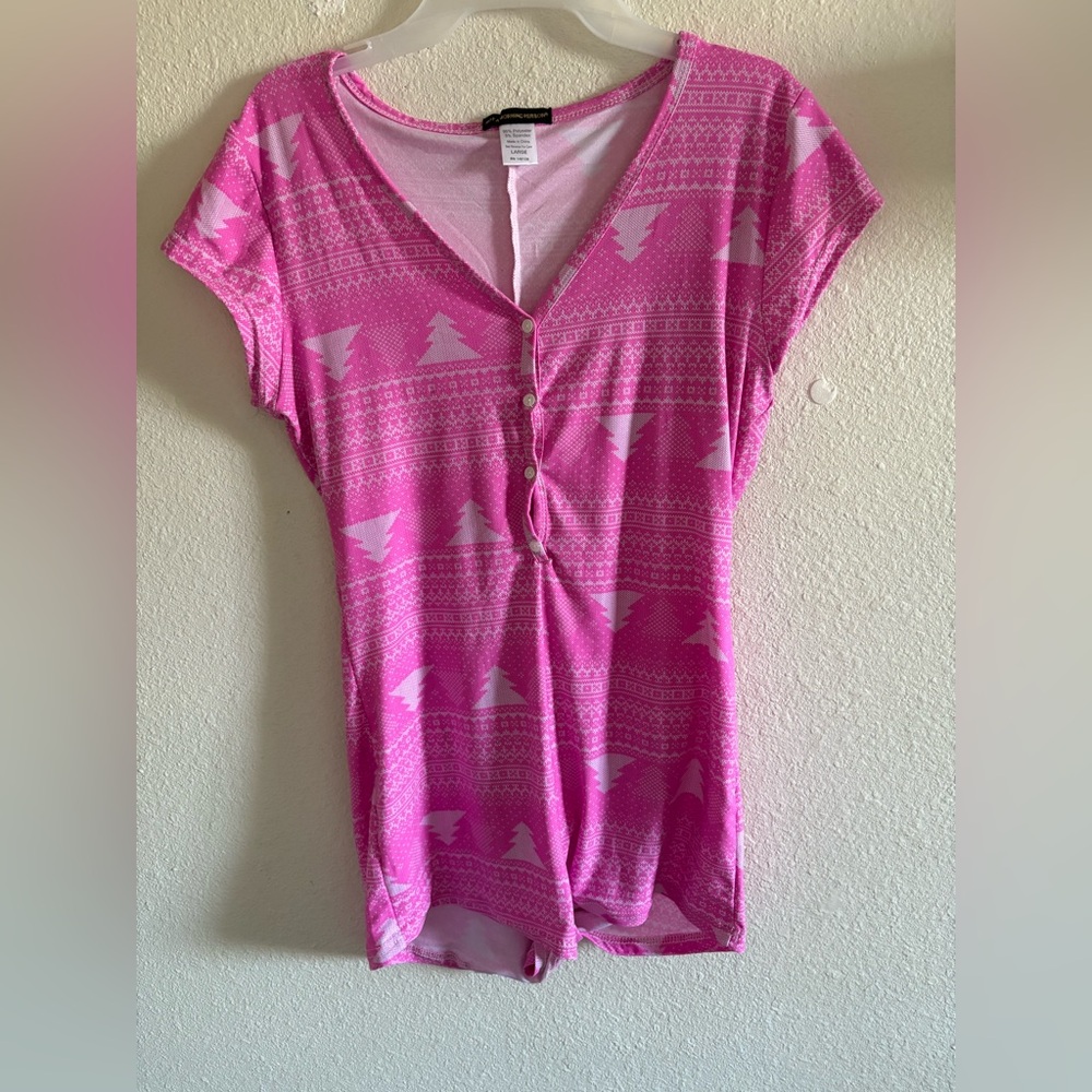 Pink Fair Isle Button-Front Bodysuit | Cozy Cottagecore One-Piece | Large